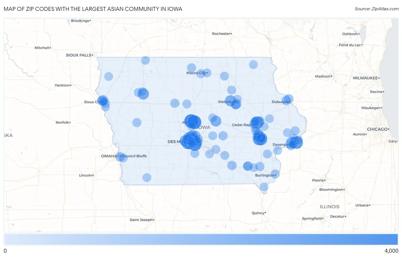Zip Codes with the Largest Asian Community in Iowa Map