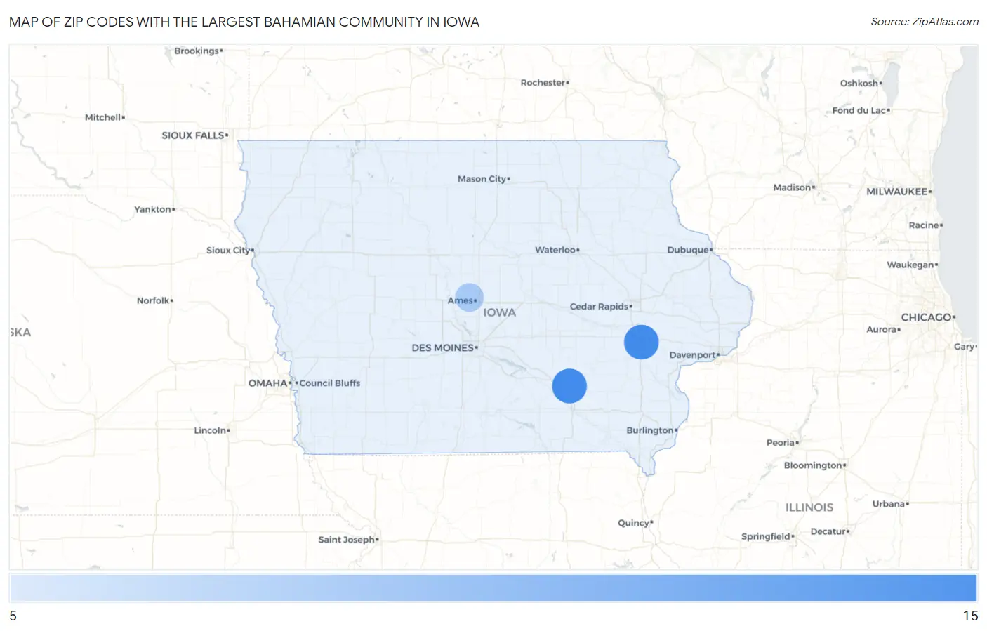 Zip Codes with the Largest Bahamian Community in Iowa Map
