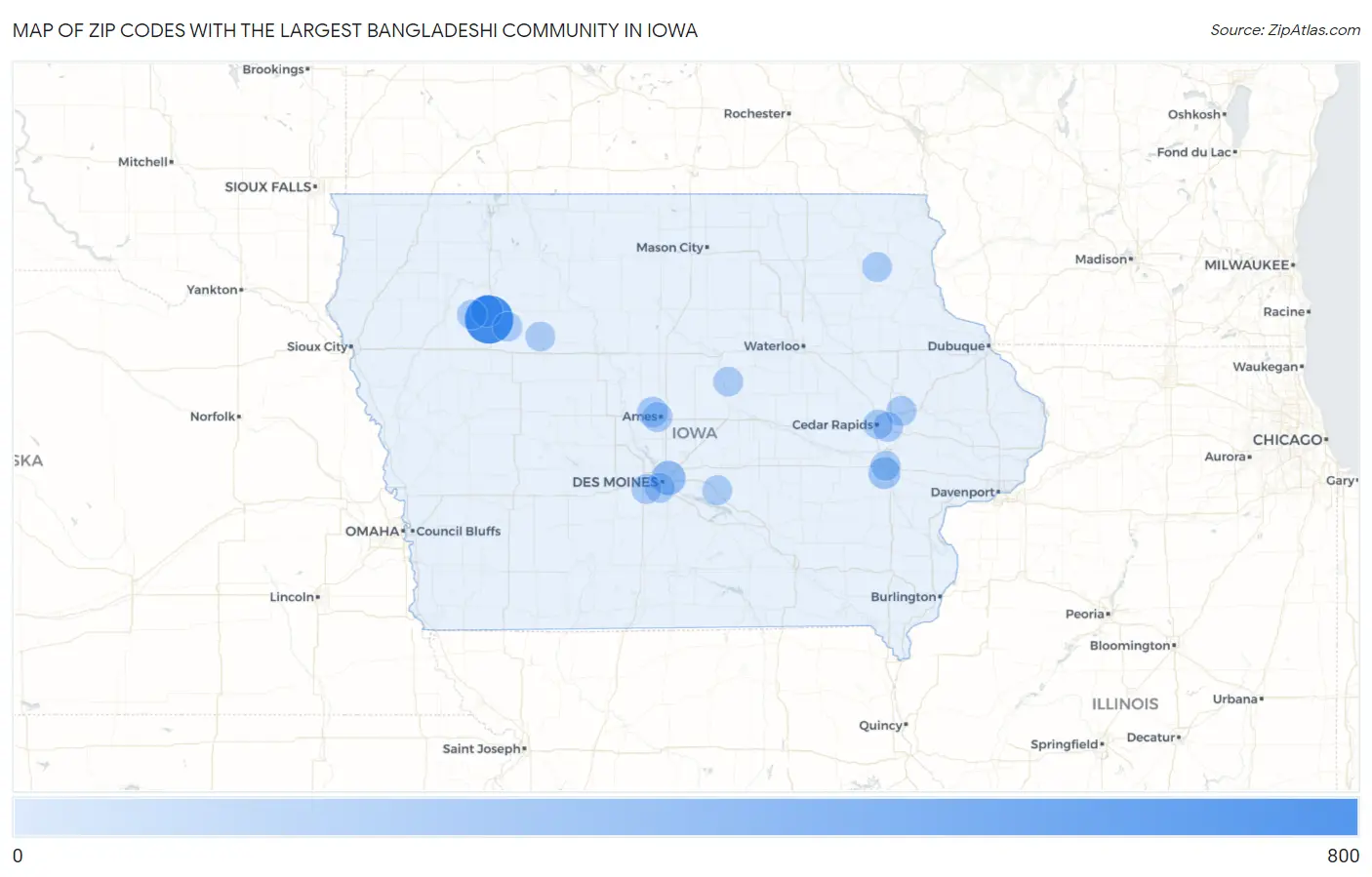 Zip Codes with the Largest Bangladeshi Community in Iowa Map
