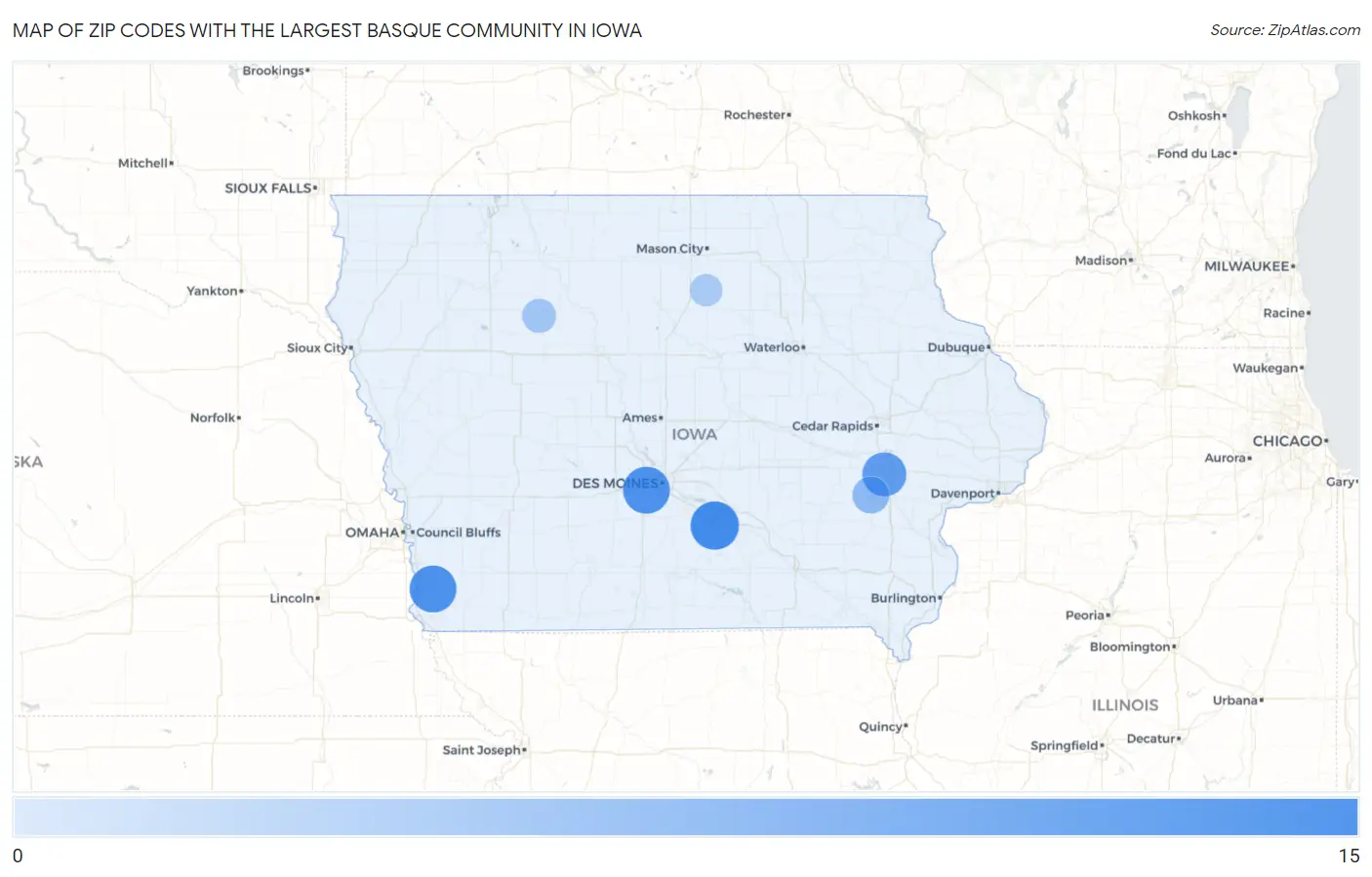 Zip Codes with the Largest Basque Community in Iowa Map