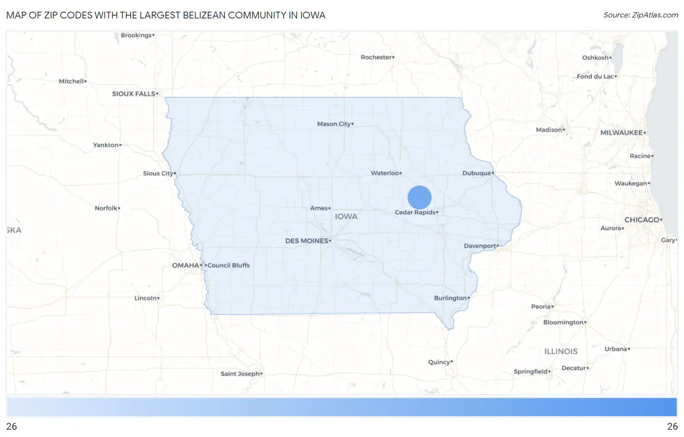 Zip Codes with the Largest Belizean Community in Iowa Map