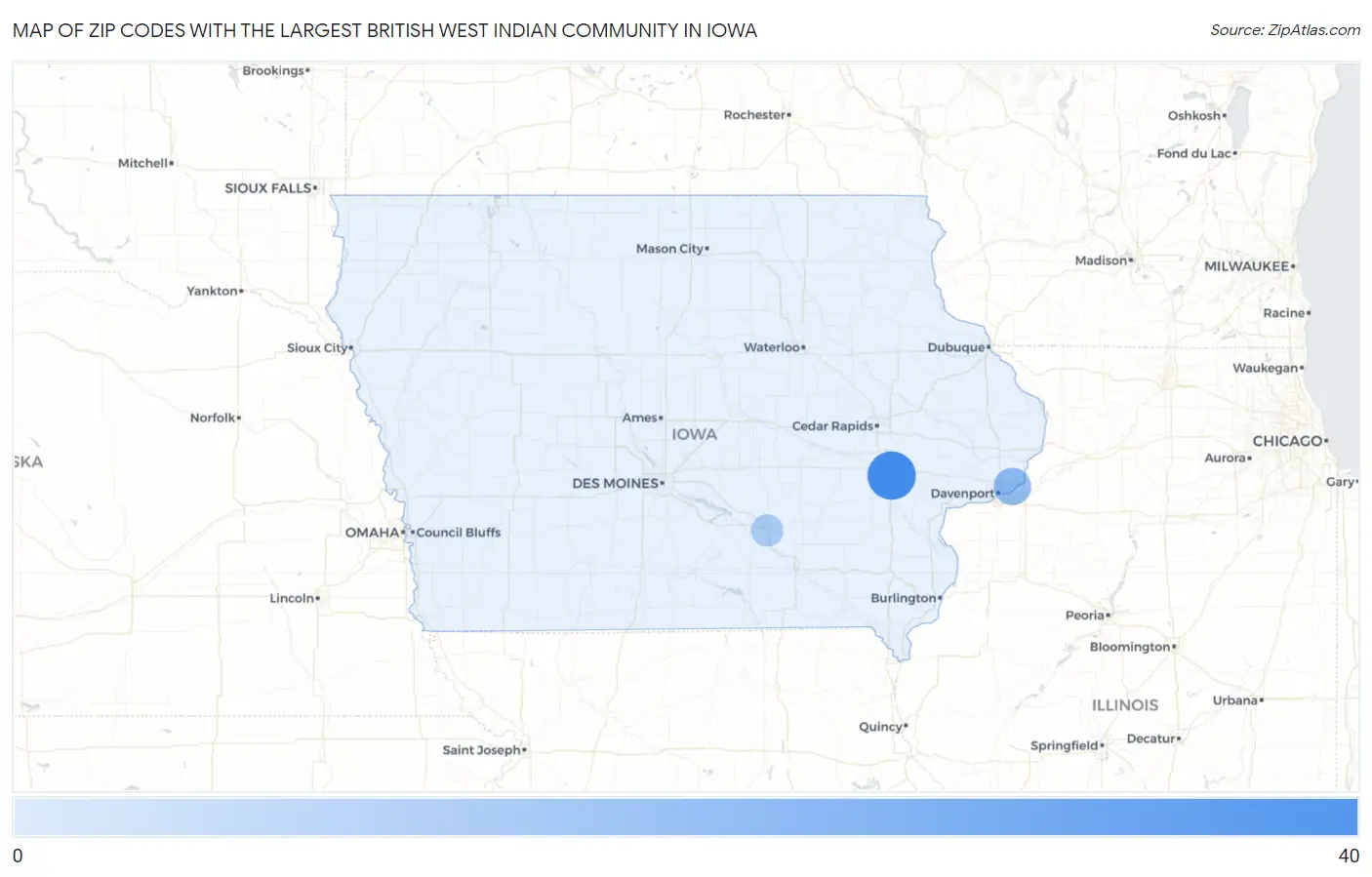 Zip Codes with the Largest British West Indian Community in Iowa Map