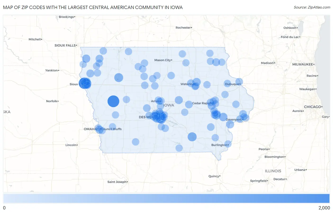 Zip Codes with the Largest Central American Community in Iowa Map