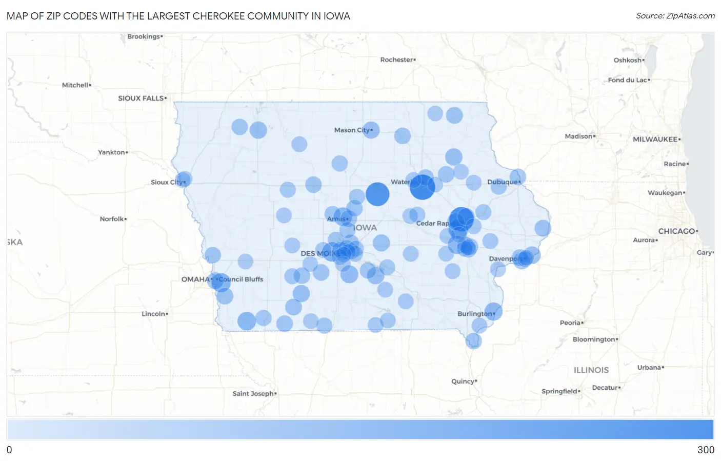 Zip Codes with the Largest Cherokee Community in Iowa Map
