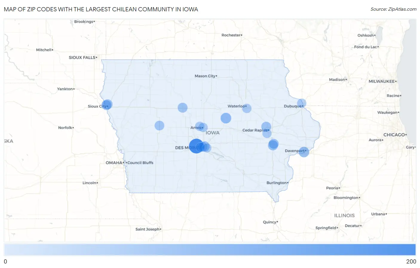 Zip Codes with the Largest Chilean Community in Iowa Map