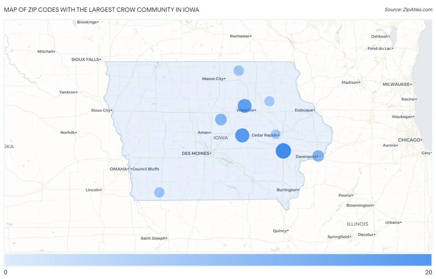 Zip Codes with the Largest Crow Community in Iowa Map