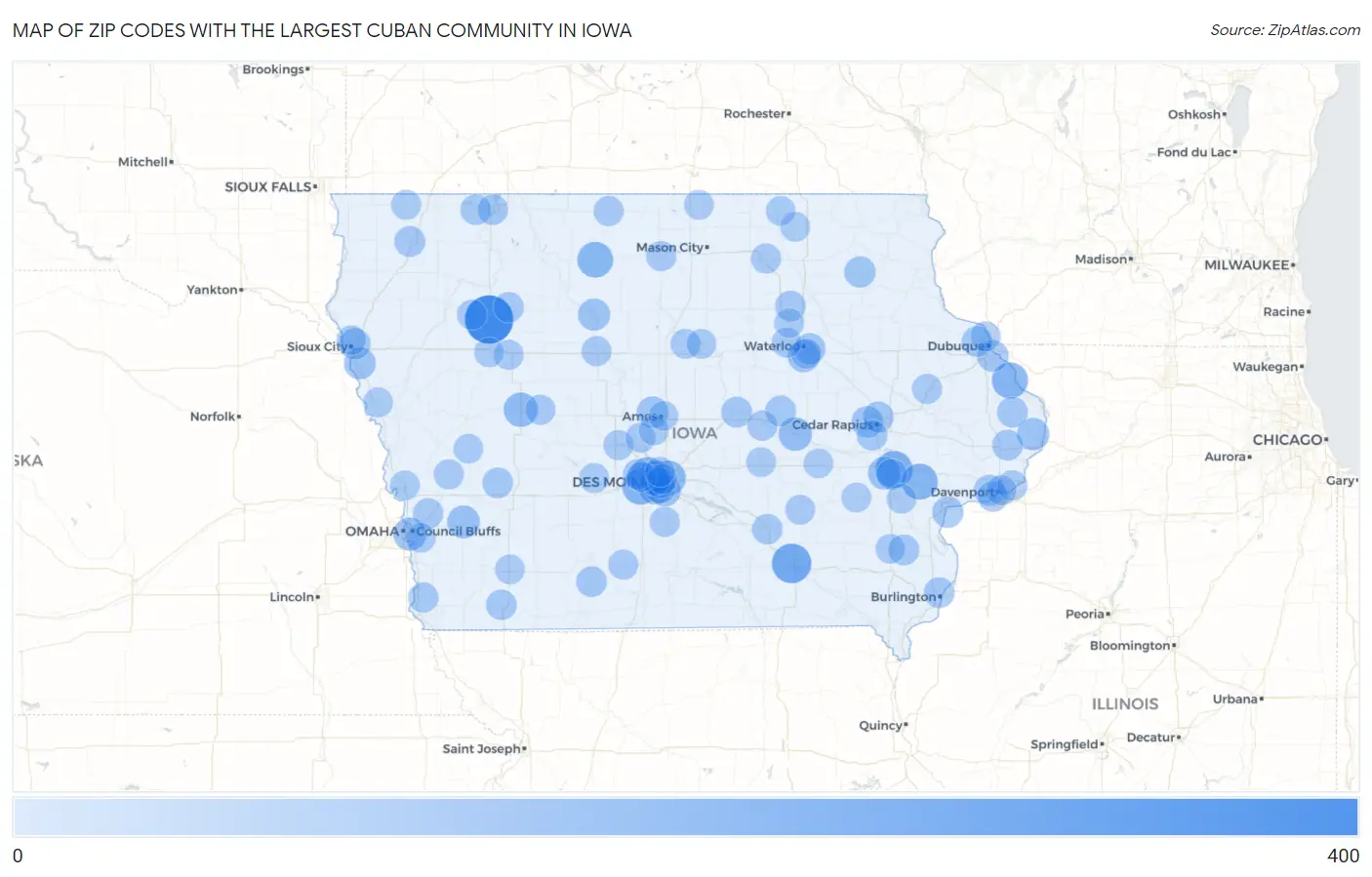 Zip Codes with the Largest Cuban Community in Iowa Map