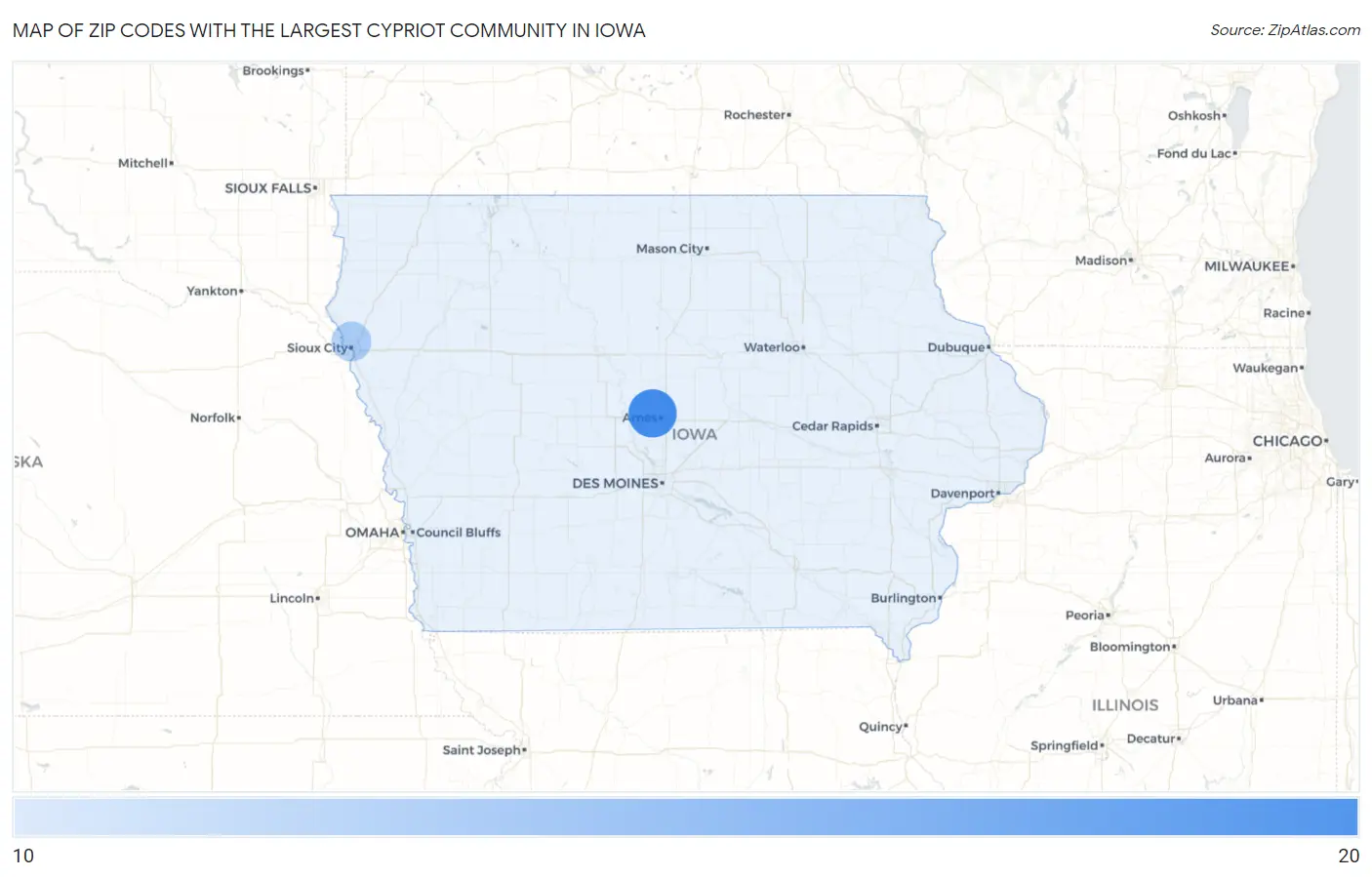 Zip Codes with the Largest Cypriot Community in Iowa Map