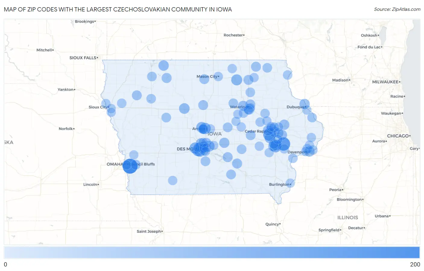 Zip Codes with the Largest Czechoslovakian Community in Iowa Map