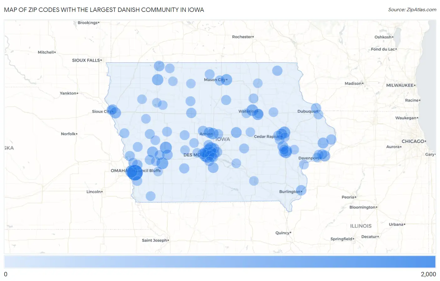 Zip Codes with the Largest Danish Community in Iowa Map