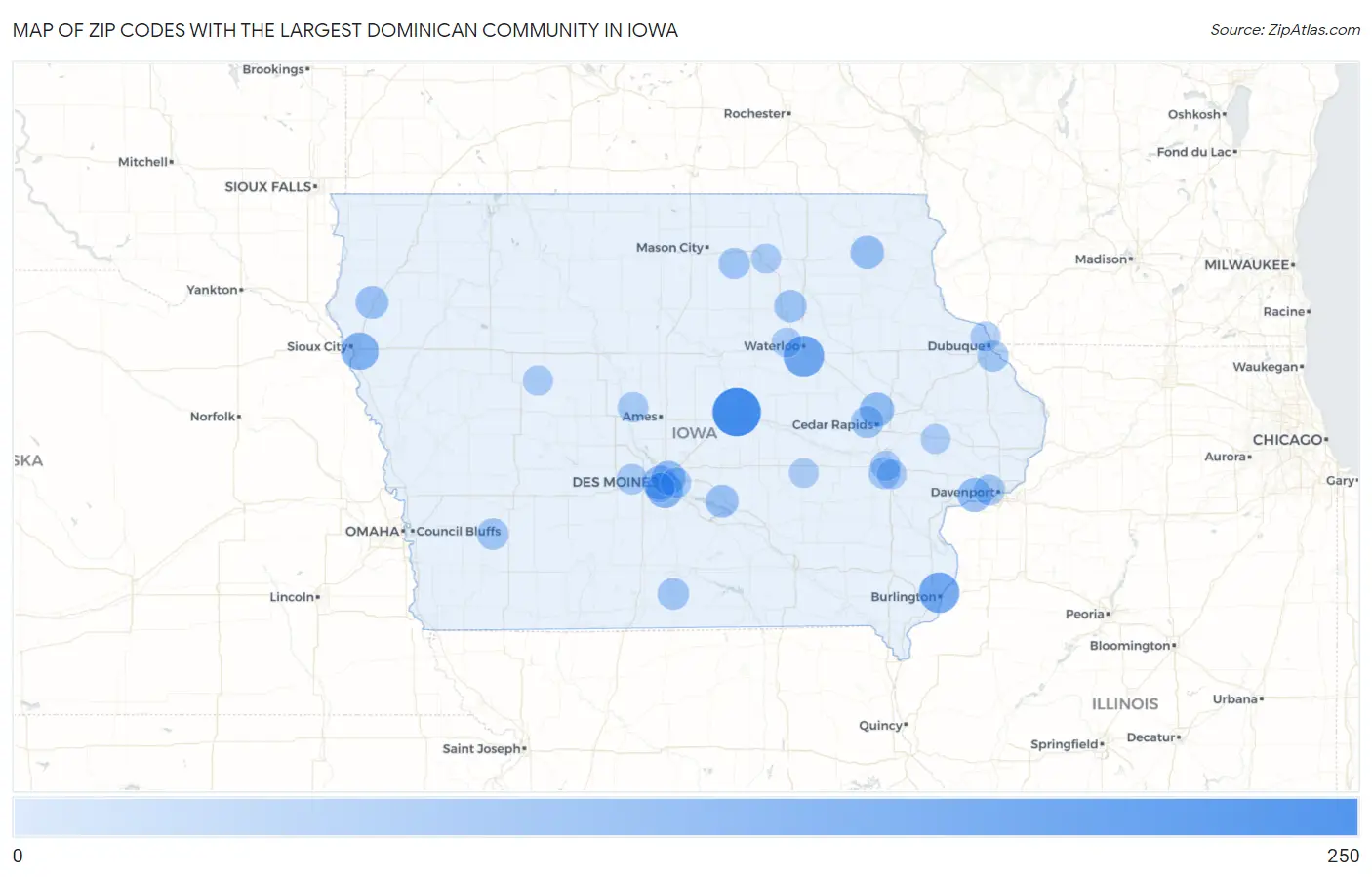 Zip Codes with the Largest Dominican Community in Iowa Map