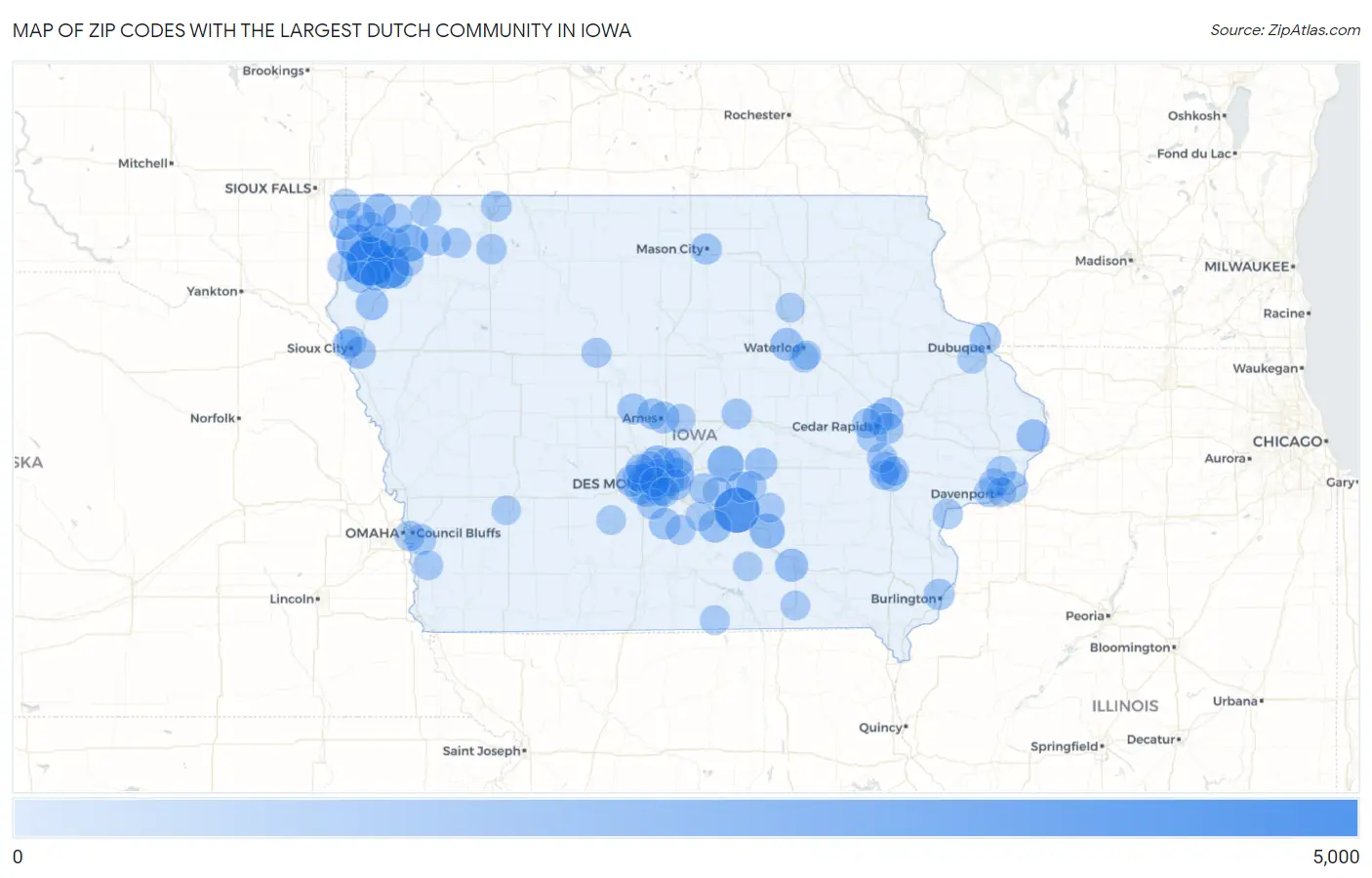 Zip Codes with the Largest Dutch Community in Iowa Map