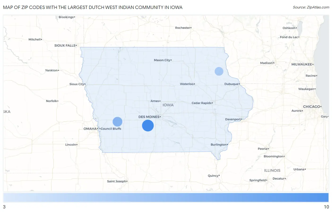 Zip Codes with the Largest Dutch West Indian Community in Iowa Map