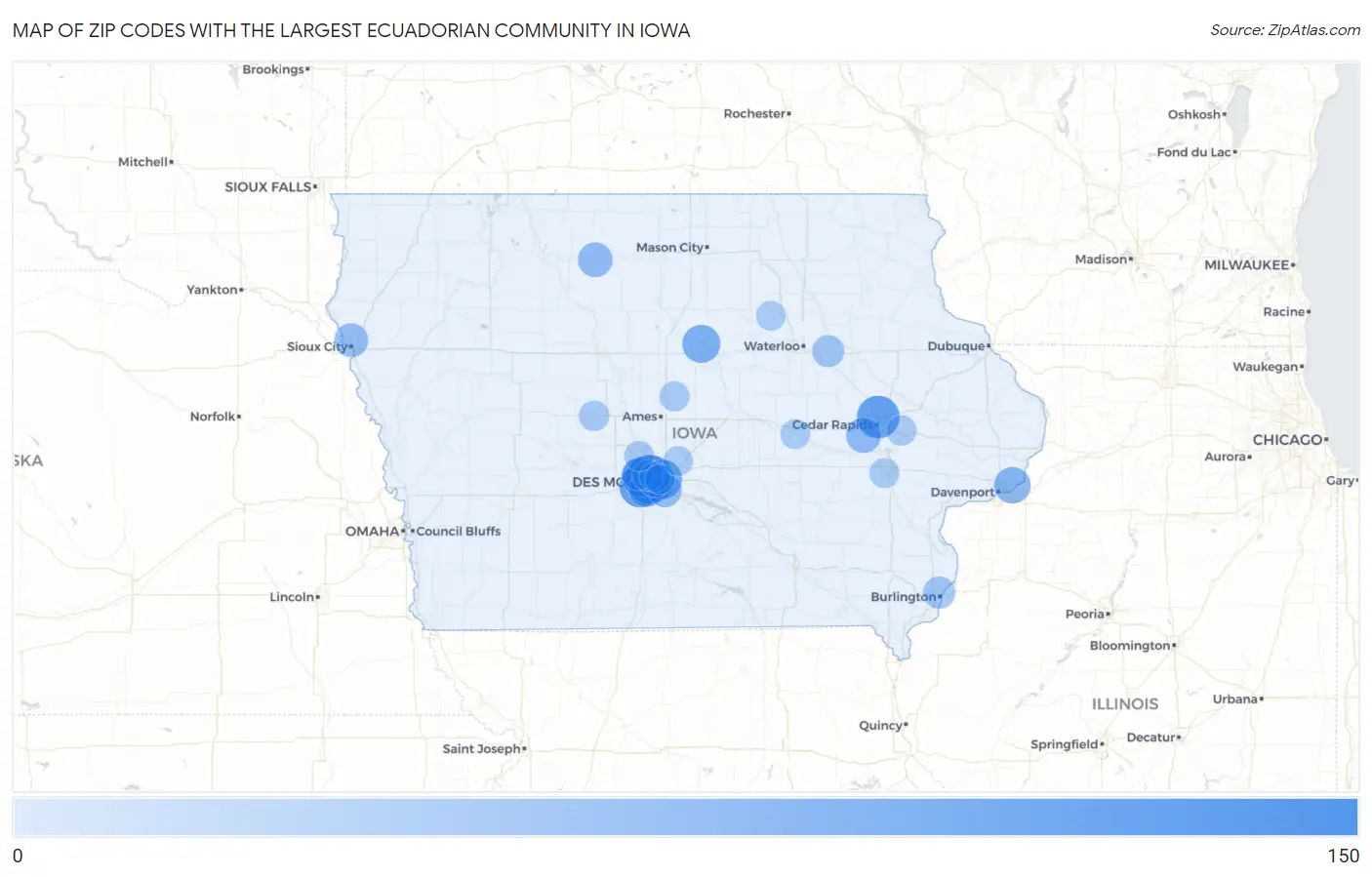 Zip Codes with the Largest Ecuadorian Community in Iowa Map