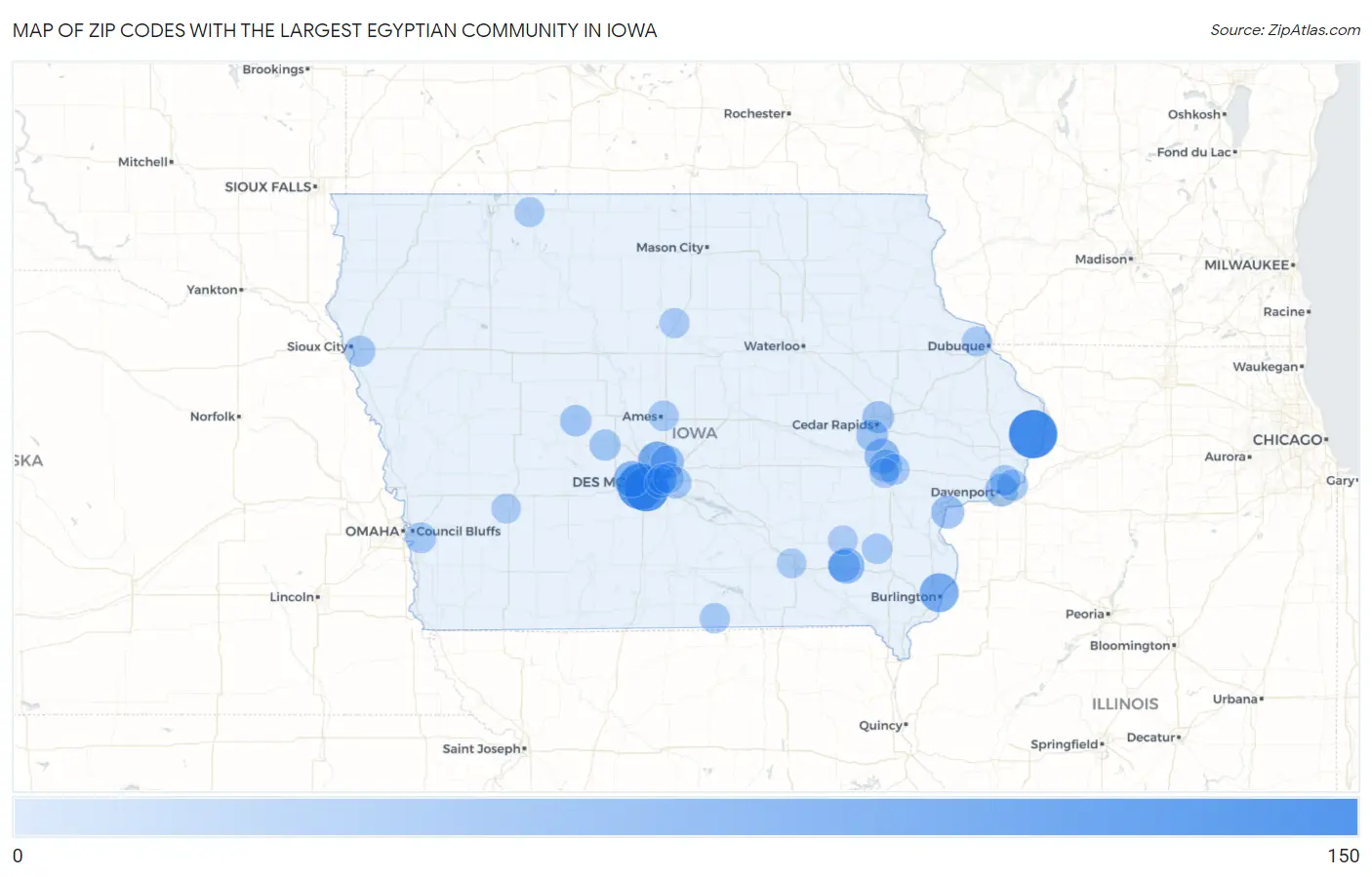 Zip Codes with the Largest Egyptian Community in Iowa Map