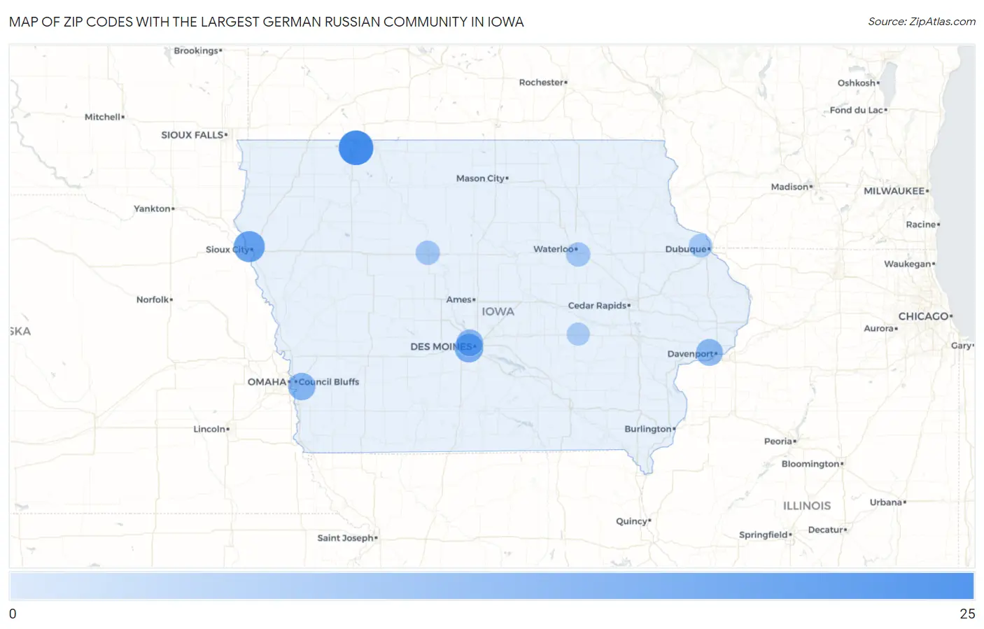 Zip Codes with the Largest German Russian Community in Iowa Map