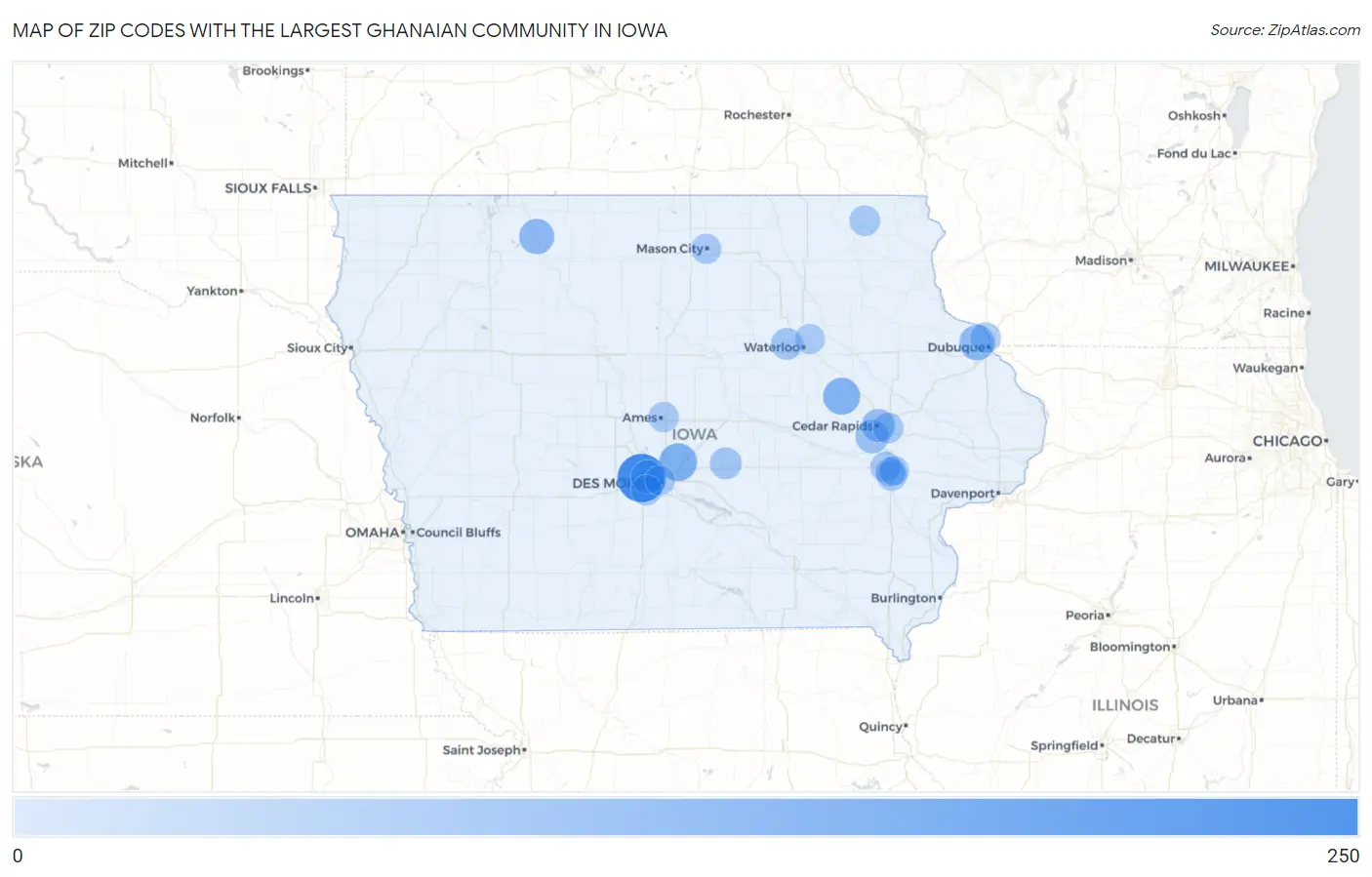 Zip Codes with the Largest Ghanaian Community in Iowa Map