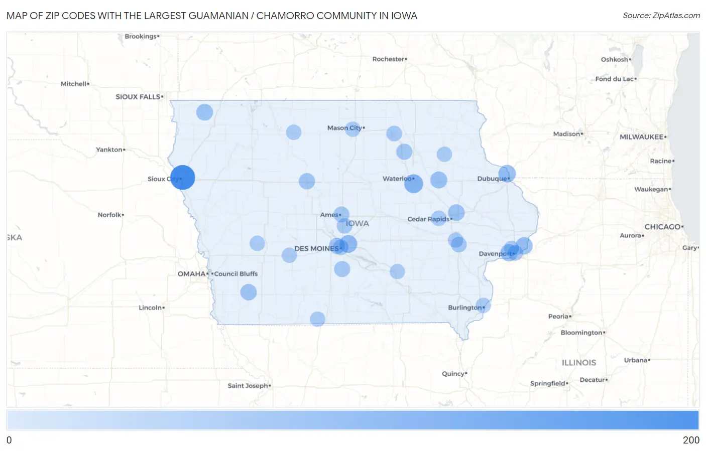 Zip Codes with the Largest Guamanian / Chamorro Community in Iowa Map
