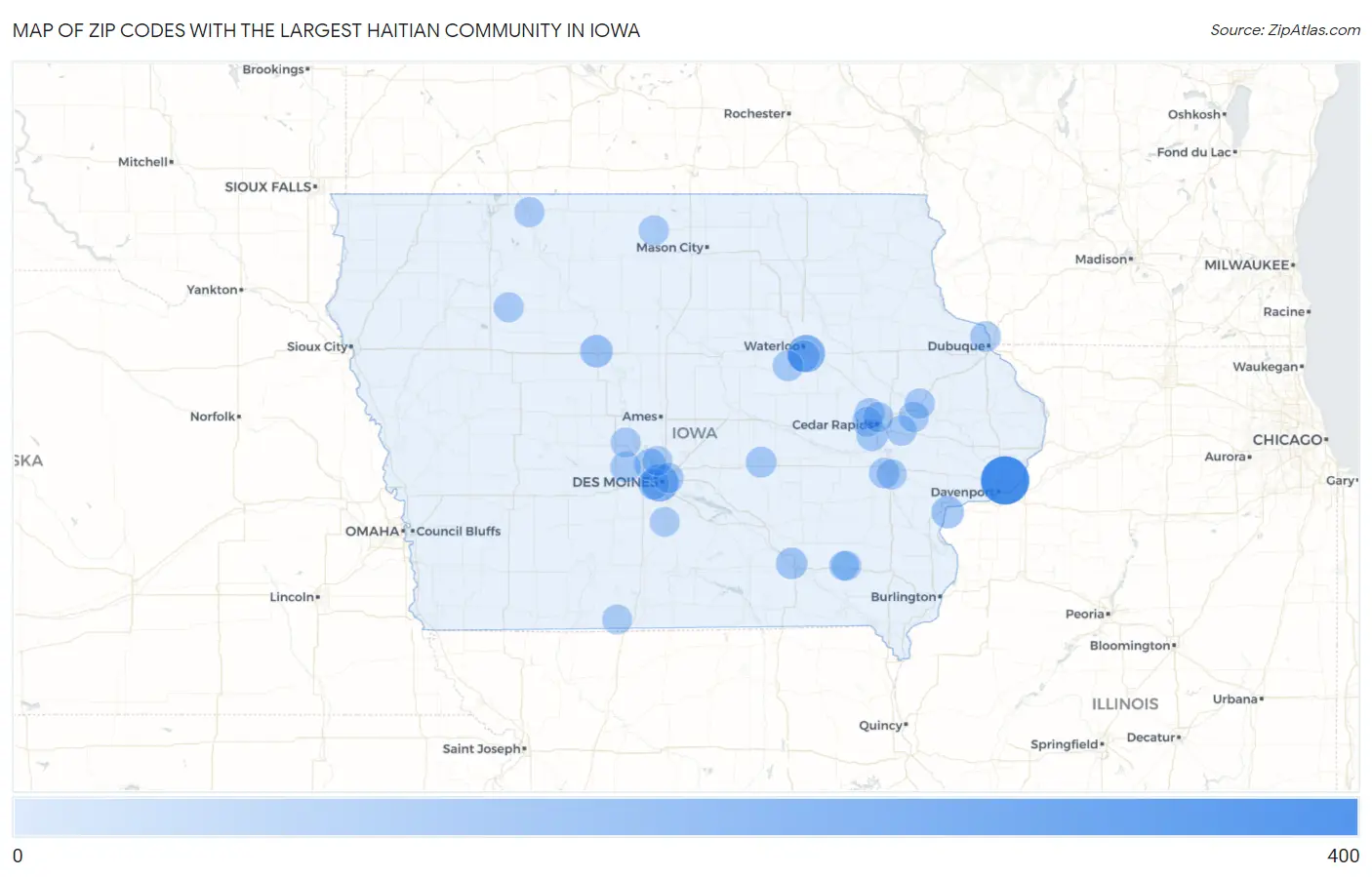 Zip Codes with the Largest Haitian Community in Iowa Map