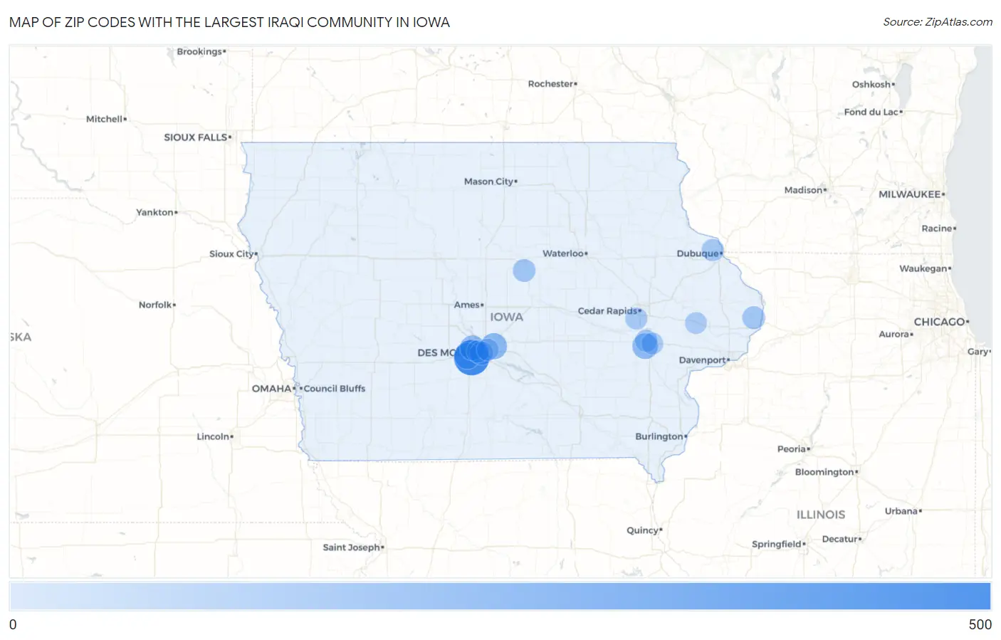 Zip Codes with the Largest Iraqi Community in Iowa Map