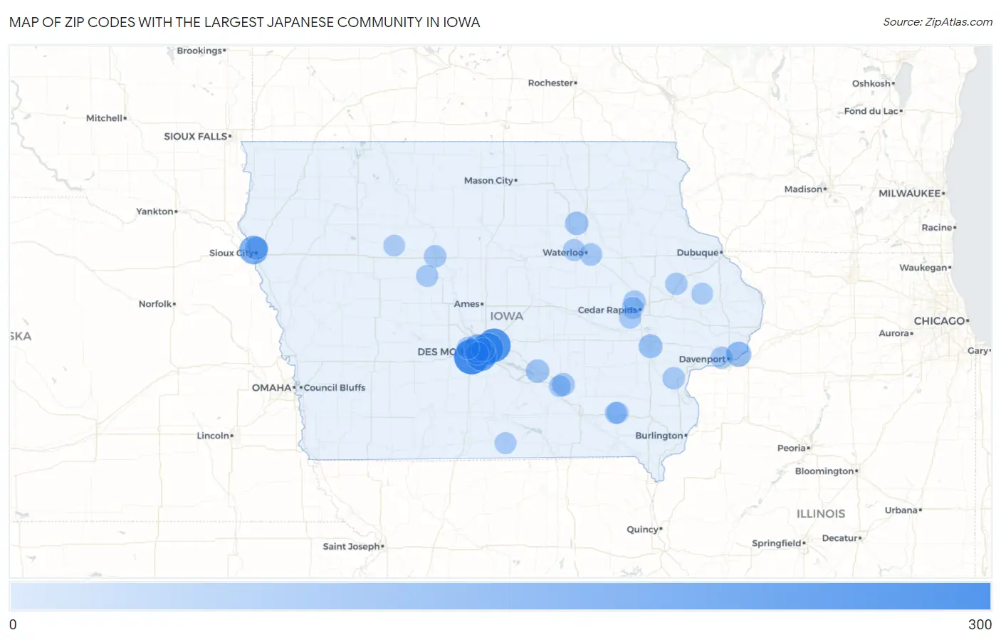 Zip Codes with the Largest Japanese Community in Iowa Map