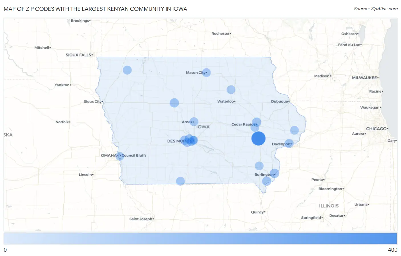 Zip Codes with the Largest Kenyan Community in Iowa Map