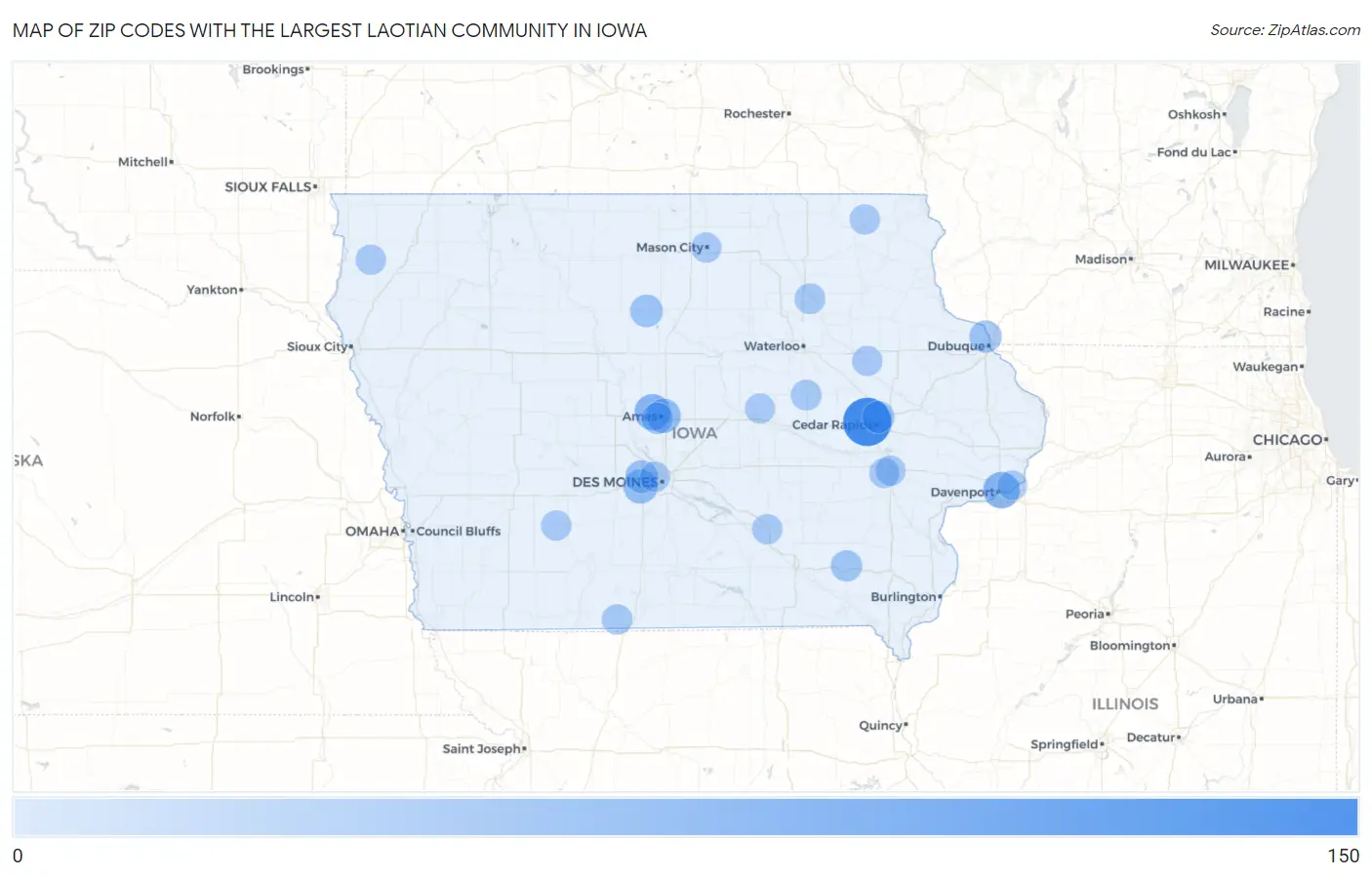 Zip Codes with the Largest Laotian Community in Iowa Map
