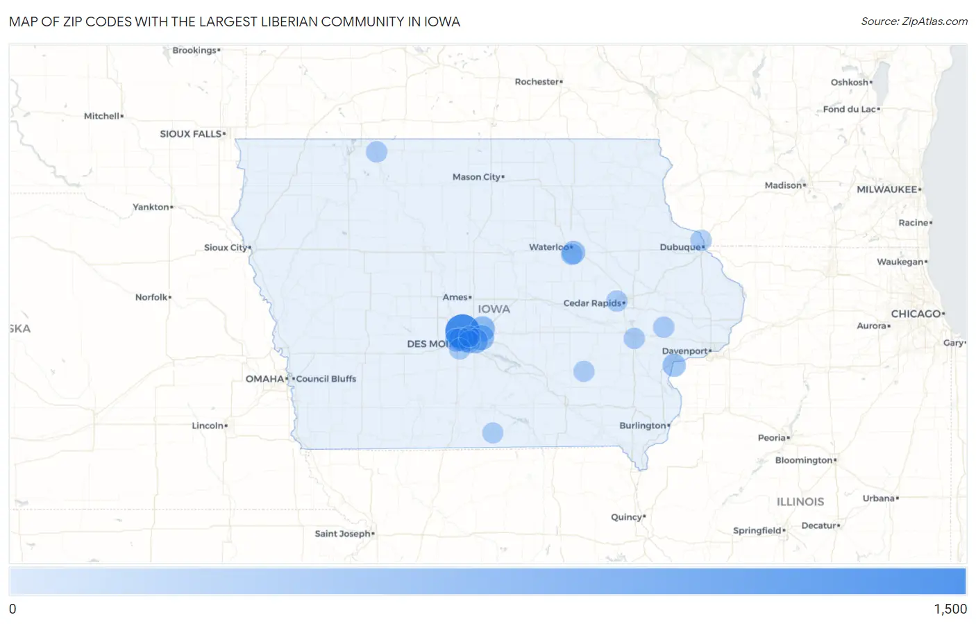 Zip Codes with the Largest Liberian Community in Iowa Map