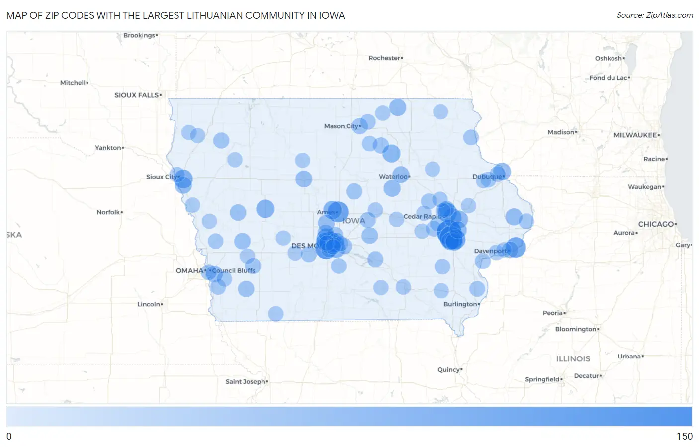 Zip Codes with the Largest Lithuanian Community in Iowa Map