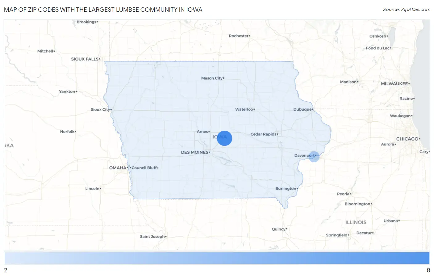 Zip Codes with the Largest Lumbee Community in Iowa Map