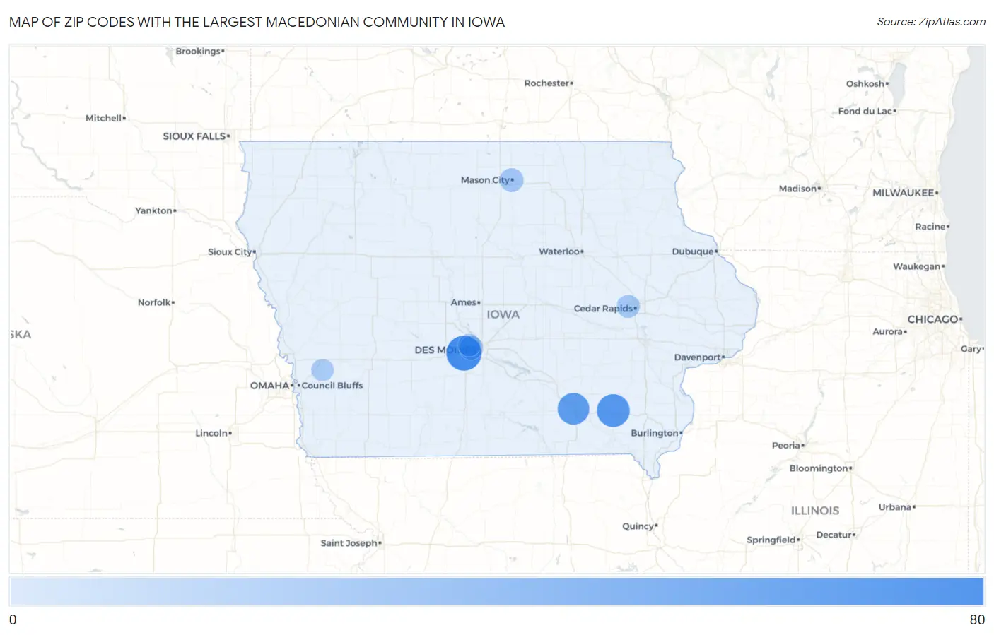 Zip Codes with the Largest Macedonian Community in Iowa Map