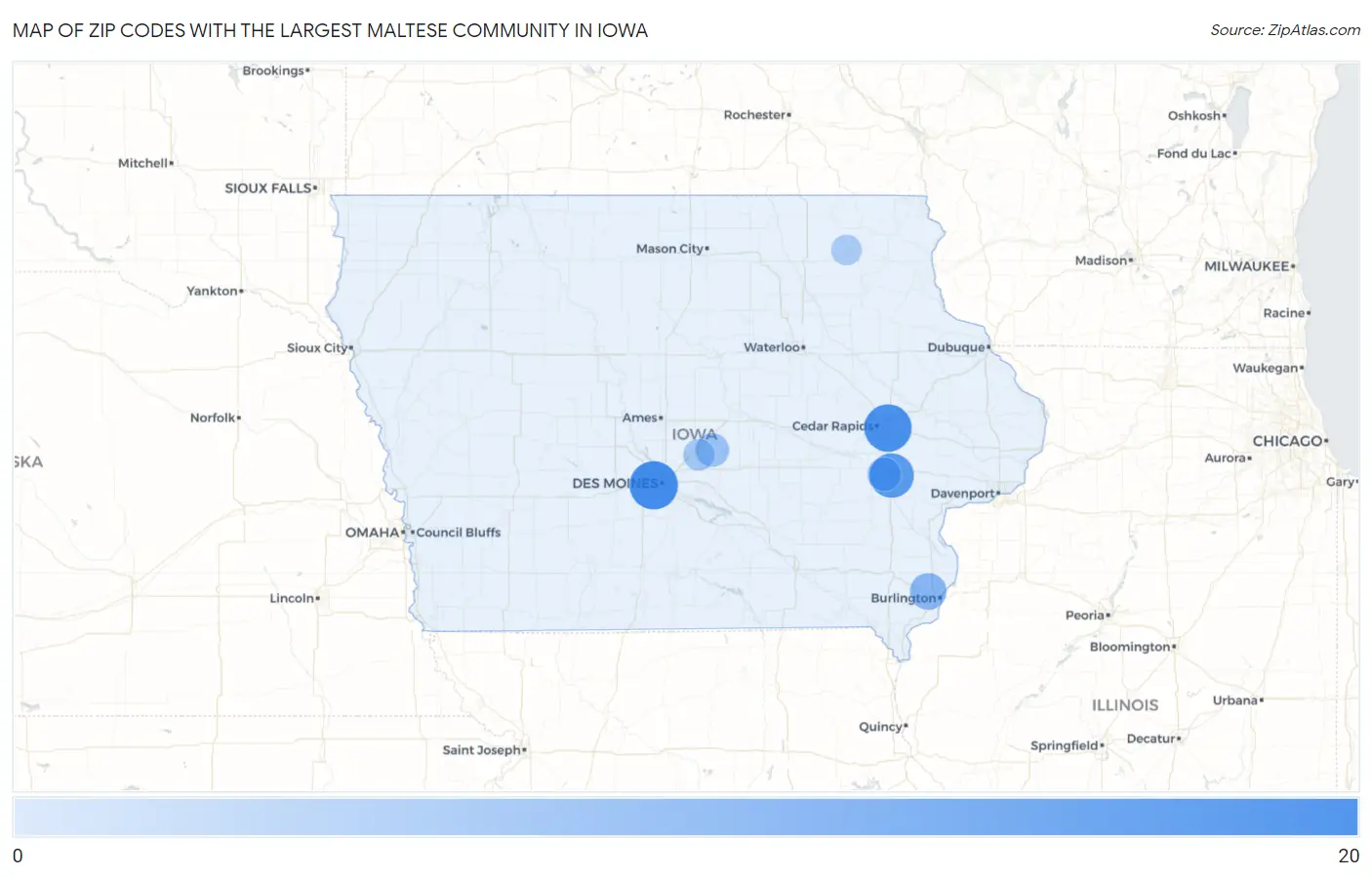 Zip Codes with the Largest Maltese Community in Iowa Map