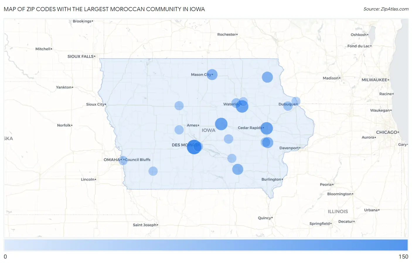 Zip Codes with the Largest Moroccan Community in Iowa Map