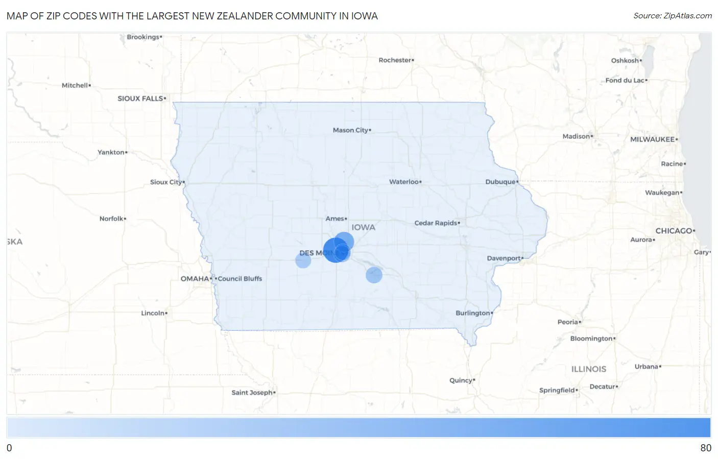 Zip Codes with the Largest New Zealander Community in Iowa Map