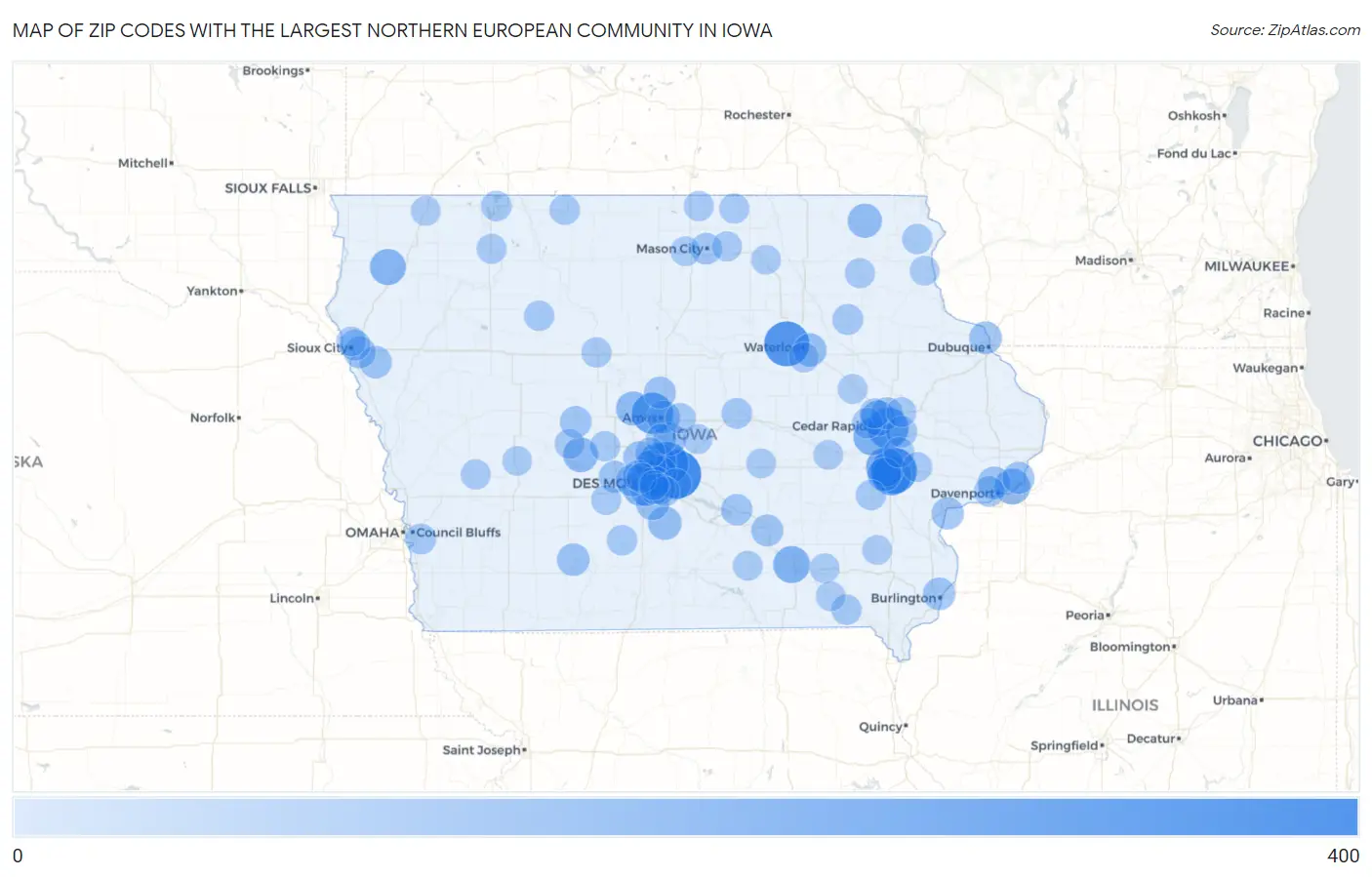 Zip Codes with the Largest Northern European Community in Iowa Map