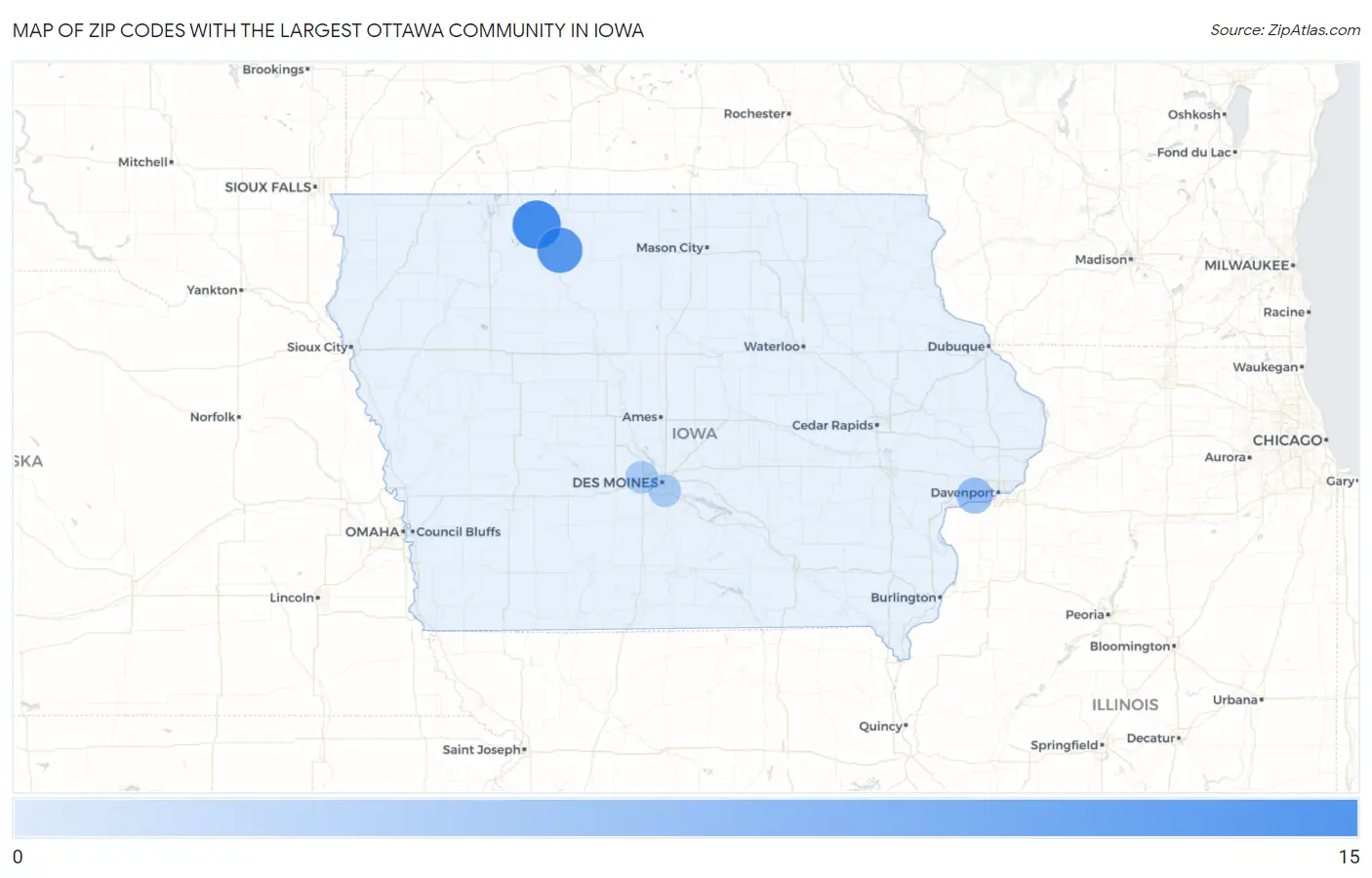 Zip Codes with the Largest Ottawa Community in Iowa Map