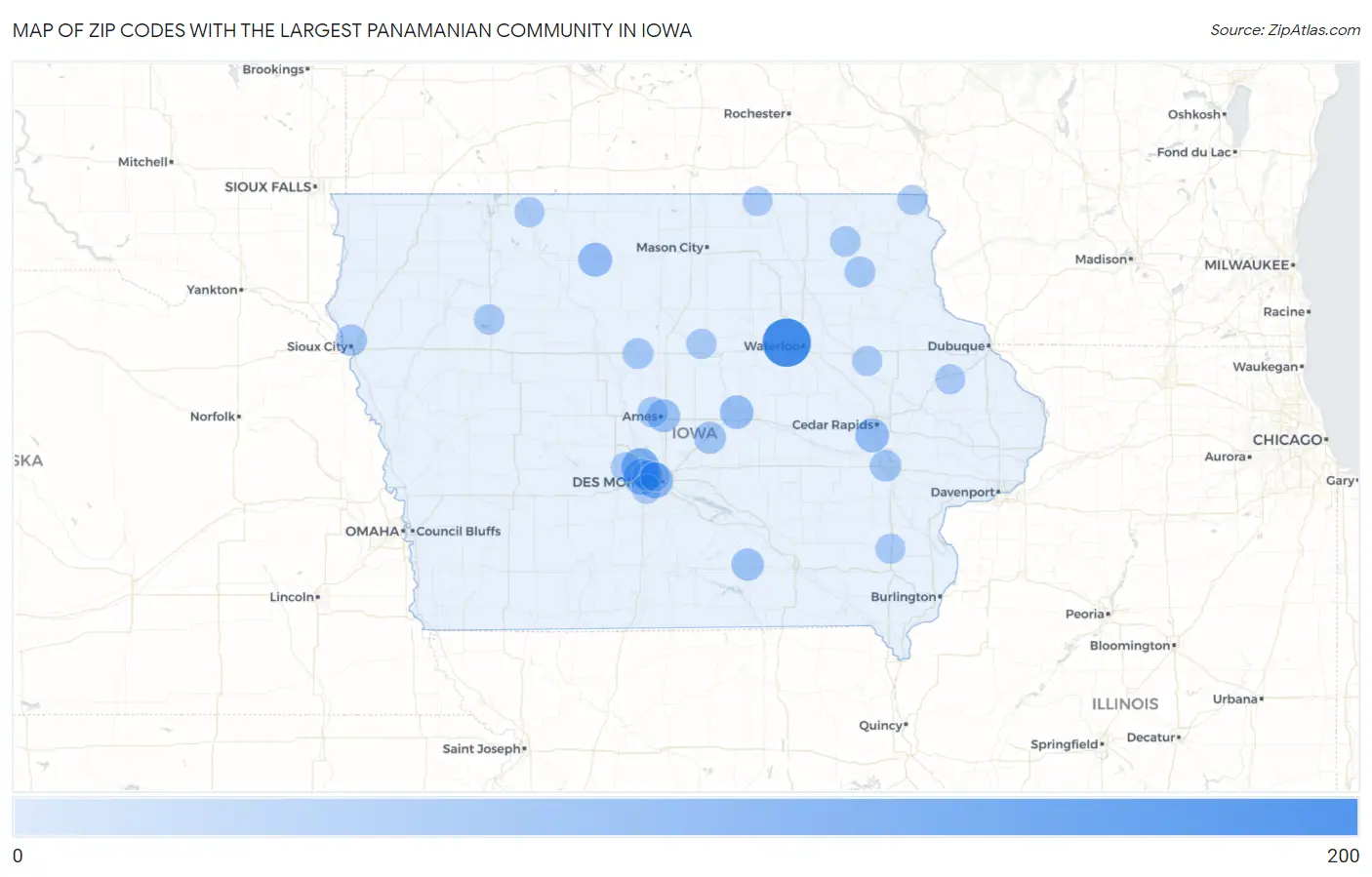 Zip Codes with the Largest Panamanian Community in Iowa Map