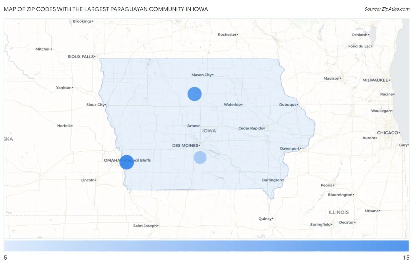 Zip Codes with the Largest Paraguayan Community in Iowa Map