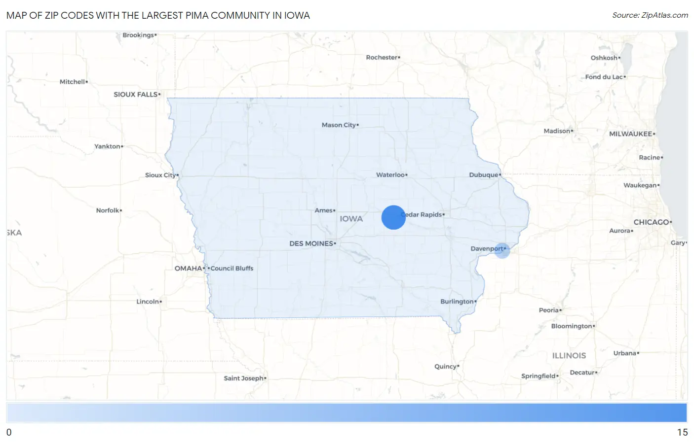 Zip Codes with the Largest Pima Community in Iowa Map