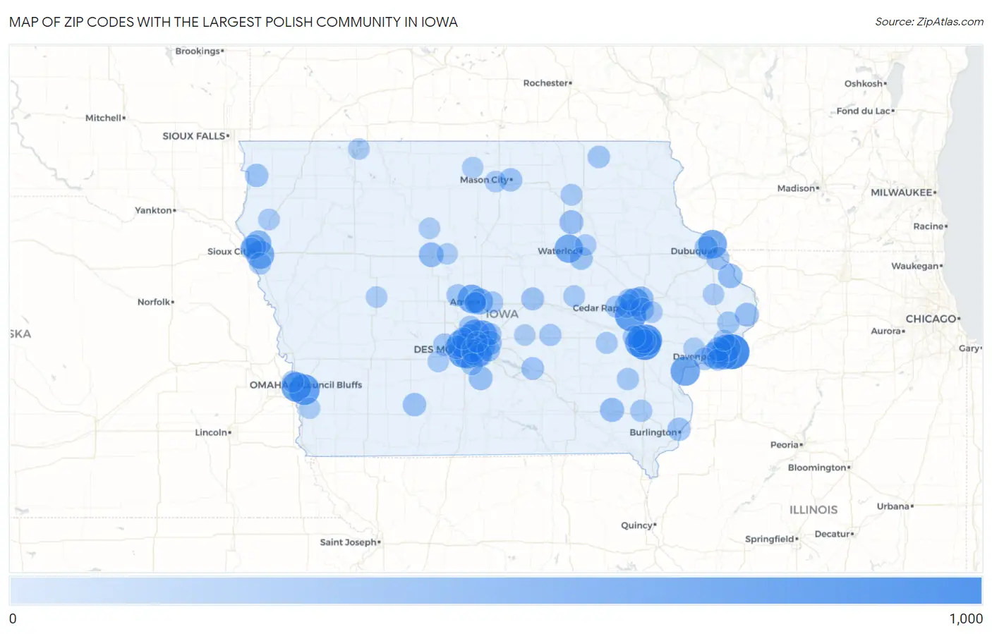 Zip Codes with the Largest Polish Community in Iowa Map