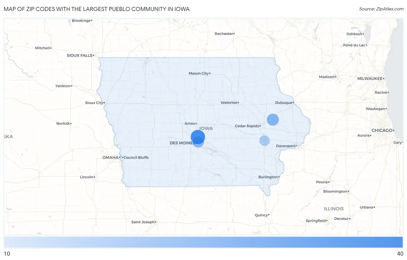 Zip Codes with the Largest Pueblo Community in Iowa Map