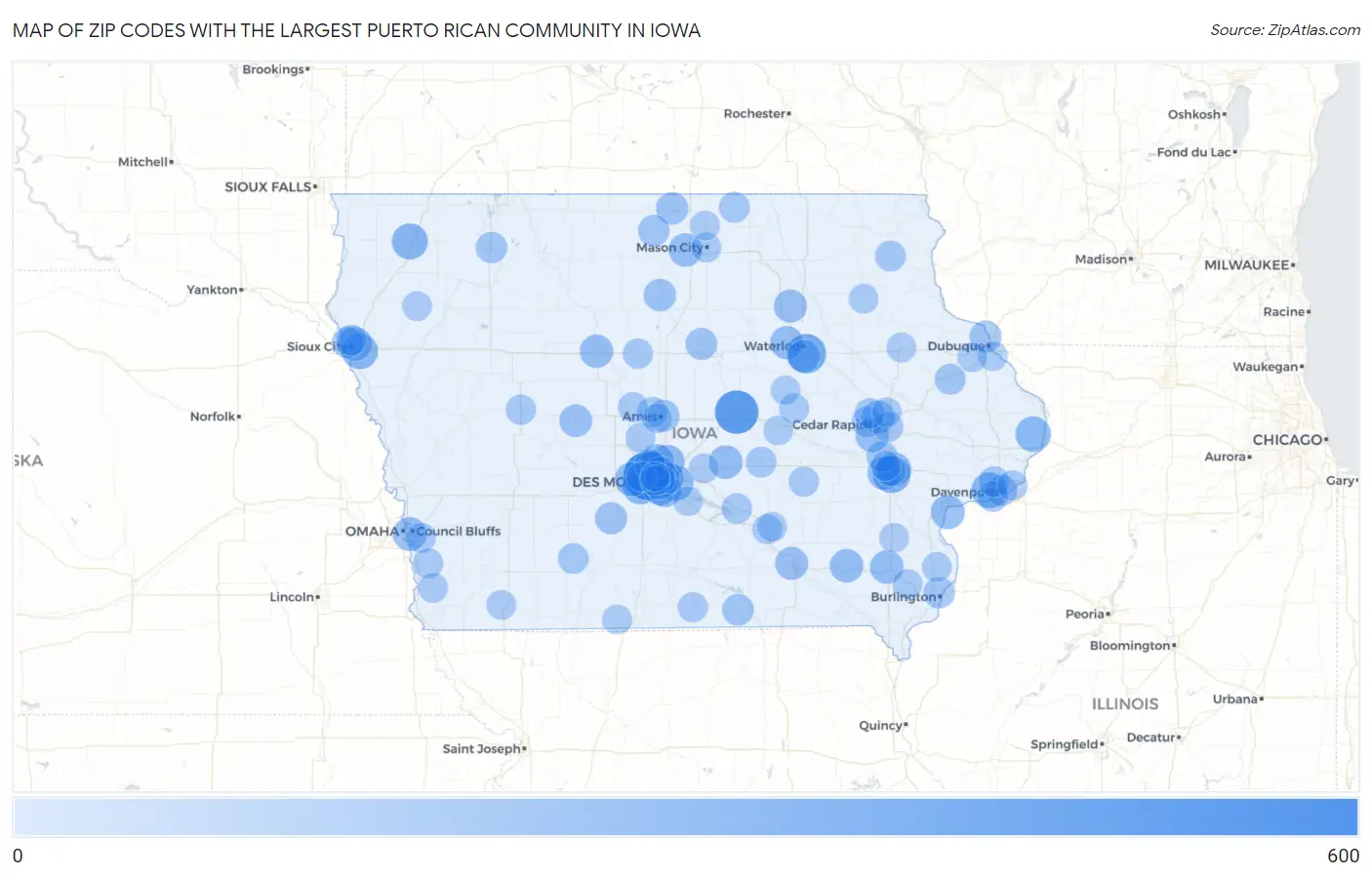 Zip Codes with the Largest Puerto Rican Community in Iowa Map