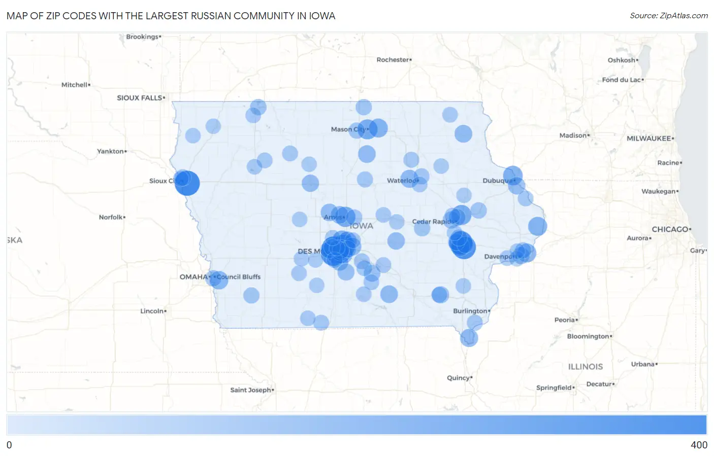 Zip Codes with the Largest Russian Community in Iowa Map