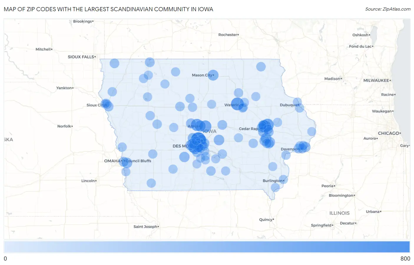 Zip Codes with the Largest Scandinavian Community in Iowa Map