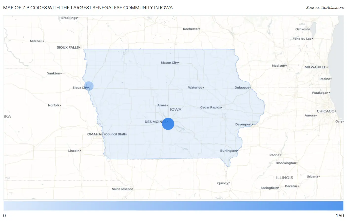 Zip Codes with the Largest Senegalese Community in Iowa Map