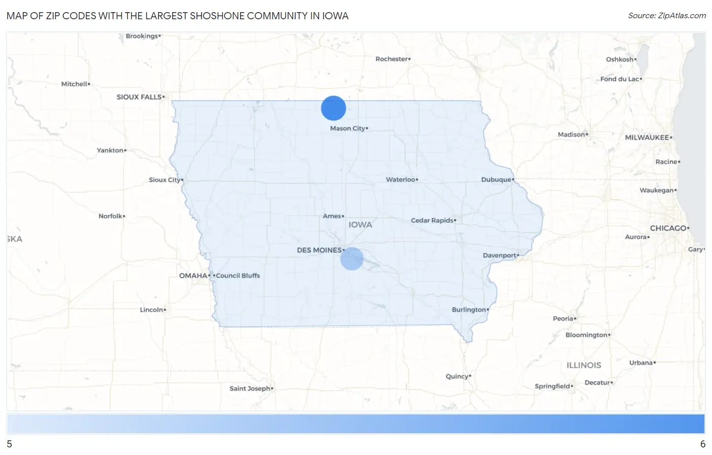 Zip Codes with the Largest Shoshone Community in Iowa Map