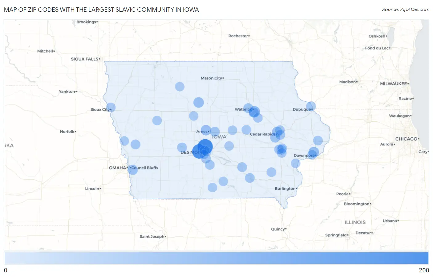 Zip Codes with the Largest Slavic Community in Iowa Map