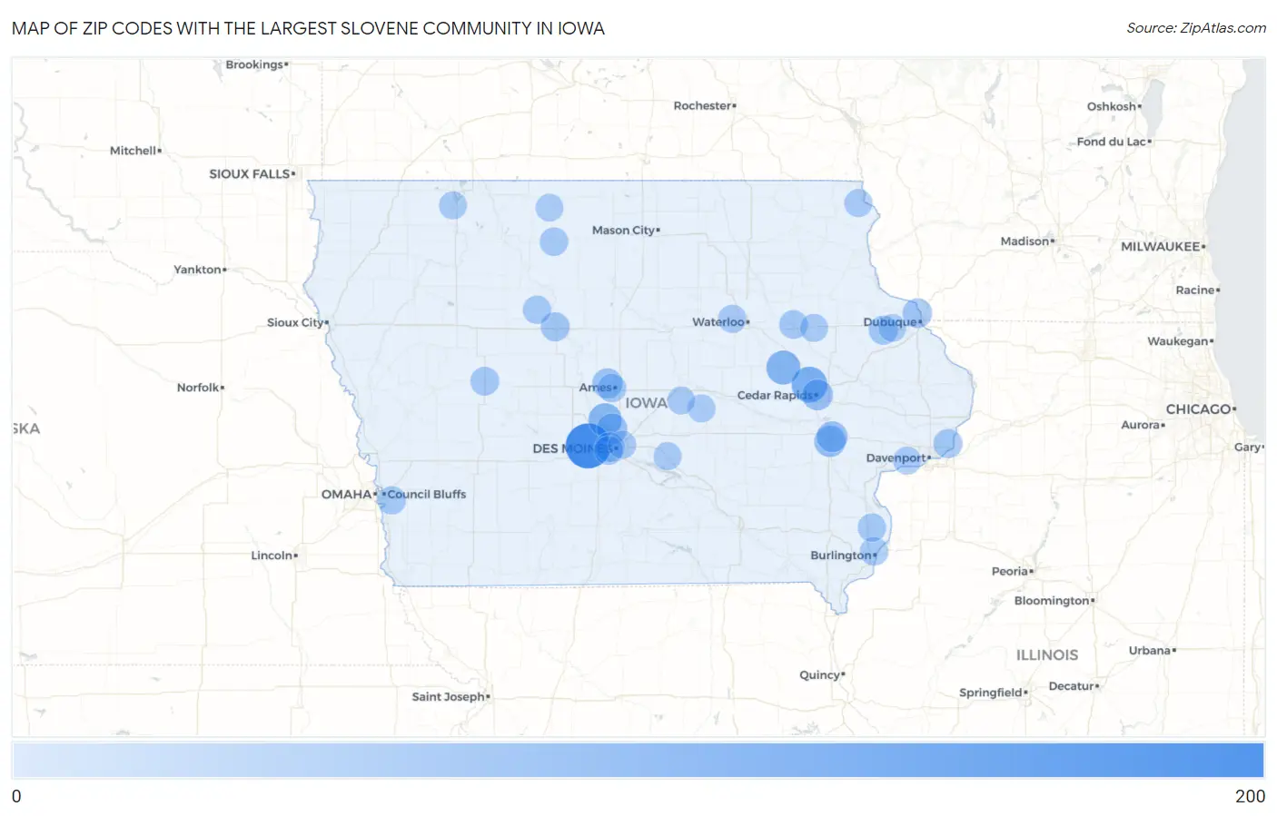 Zip Codes with the Largest Slovene Community in Iowa Map