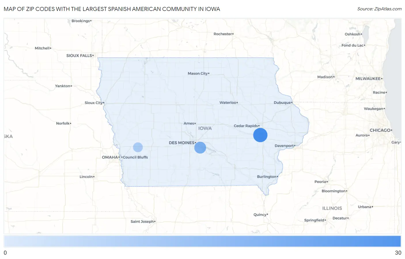 Zip Codes with the Largest Spanish American Community in Iowa Map