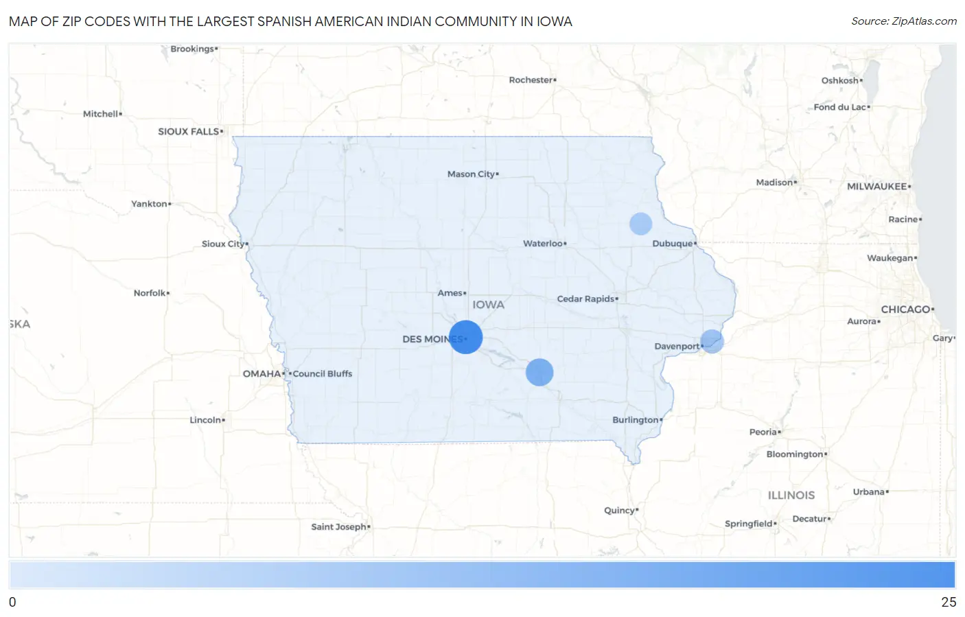 Zip Codes with the Largest Spanish American Indian Community in Iowa Map